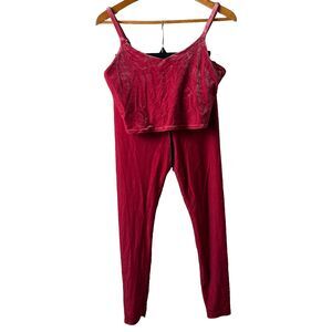 Athleta Elation Velvet Set M Red Velour Y2K Leggings V-Neck Crop Top